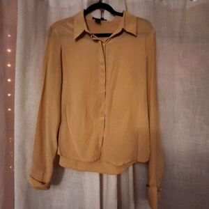 BCBG Tan Button Down Shirt 100% Silk